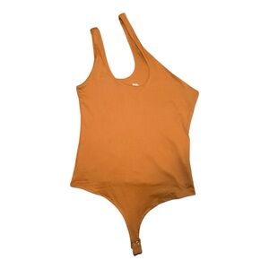 ReoRia Plunge Double Lined One Shoulder Elevated Thong Bodysuit Asymmetrical M